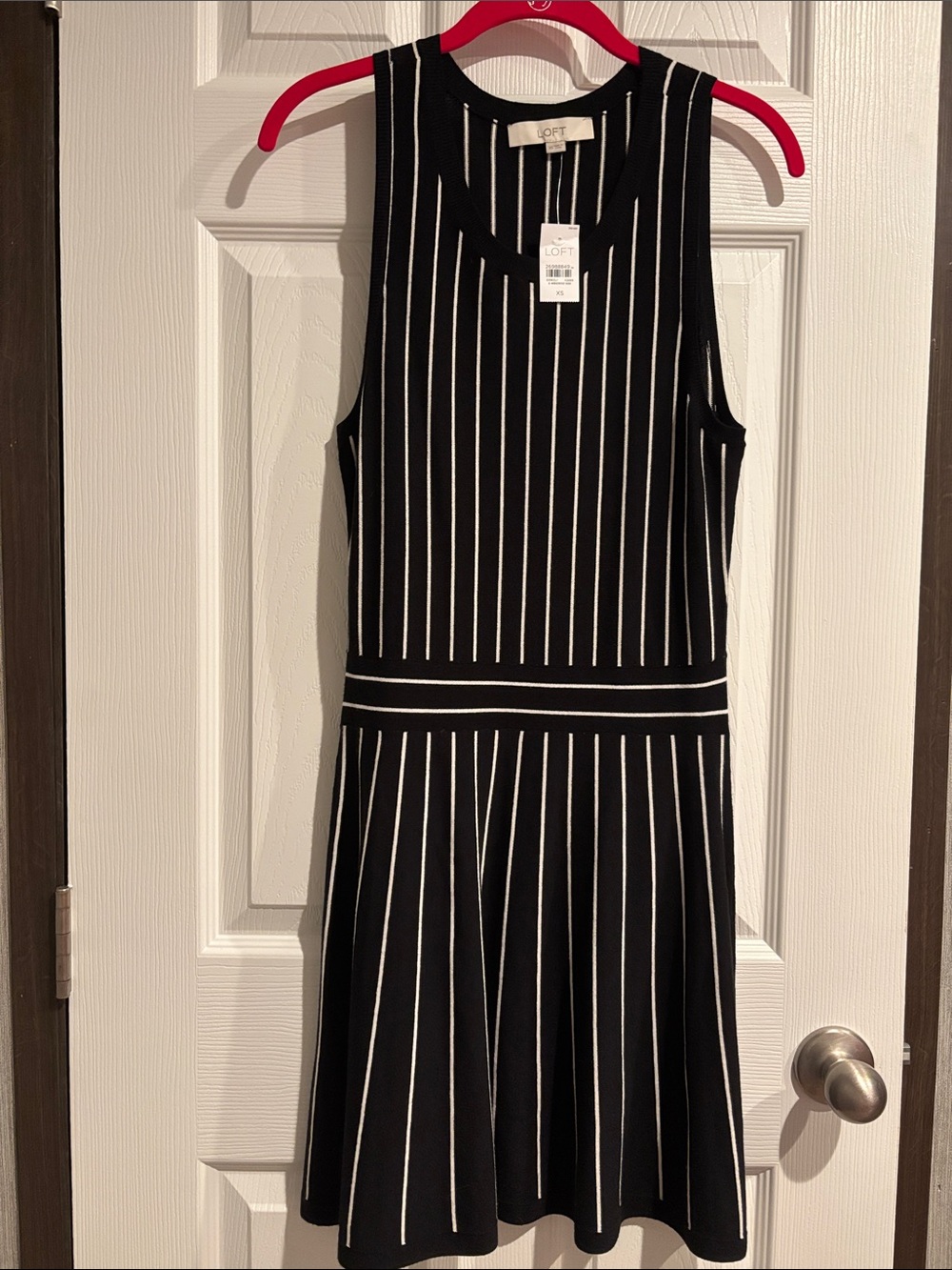 LOFT Black Dress with White Pinstripes